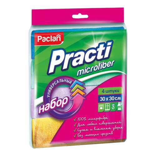 Салфетка для уборки Paclan Practi Microfiber Универсальная 30x30 см 4 шт в Фикс Прайс