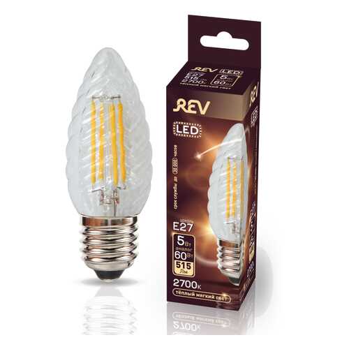 Лампа светодиодная REV FILAMENT свеча витая TC37 E27 5W, 2700K, DECO Premium, теплый свет в Фикс Прайс